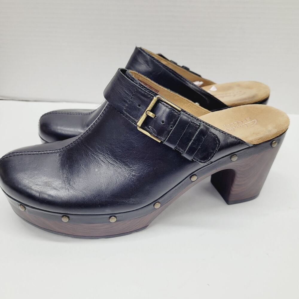 Clarks Artisan Womens Clogs Black Leather Buckle & Studs US Size 10 M - Picture 4 of 11